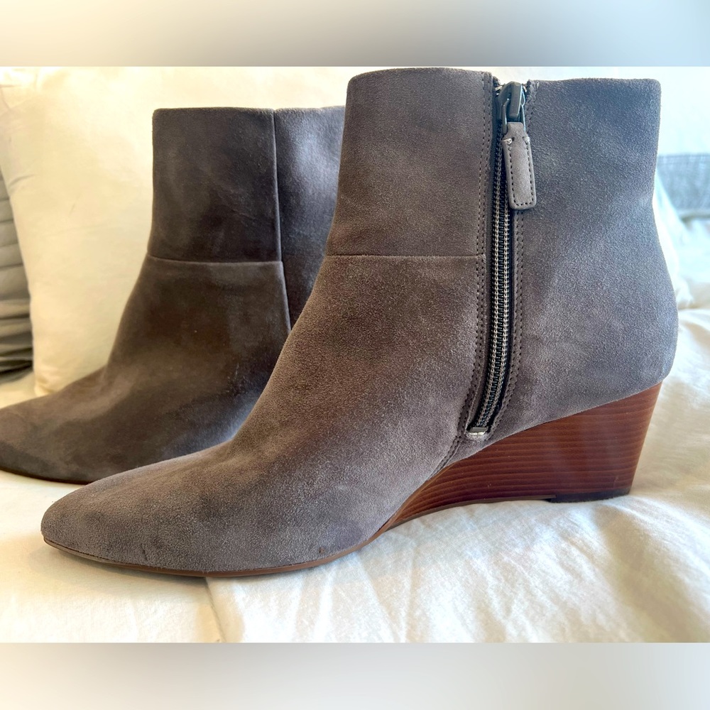 Cole Haan grey suede wedge boot size 8.5